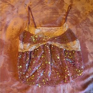 Free People Pink Sequin Lace Cami Top Size Large